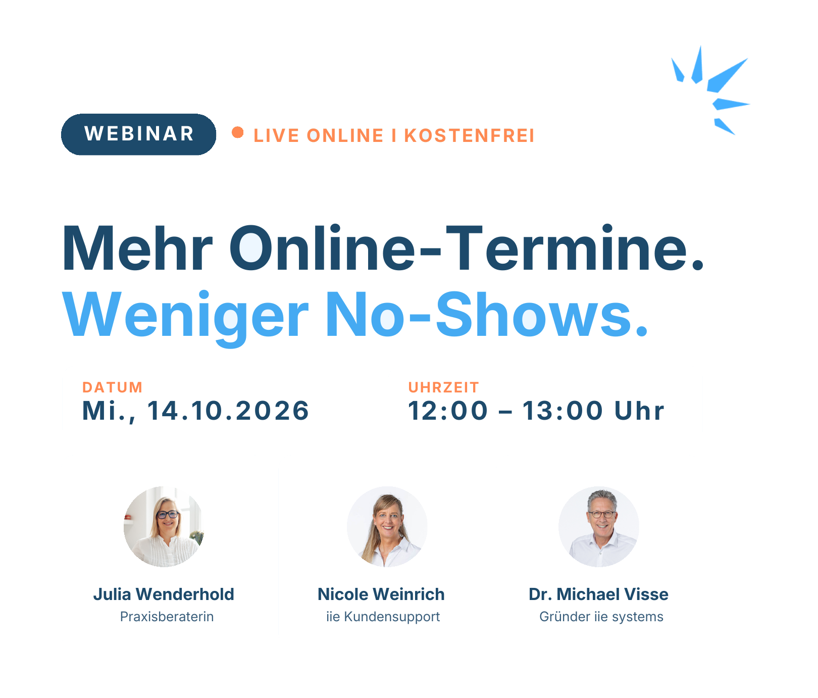iie Webinar: Mehr Online-Termine. Weniger No-Shows. – Mi., 14.10.2026, 12–13 Uhr