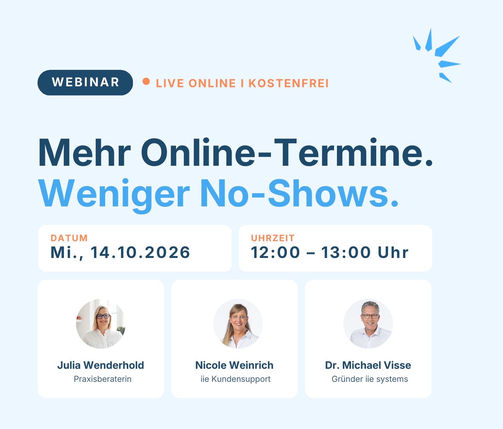 iie Webinar: Mehr Online-Termine. Weniger No-Shows. – Mi., 14.10.2026, 12–13 Uhr